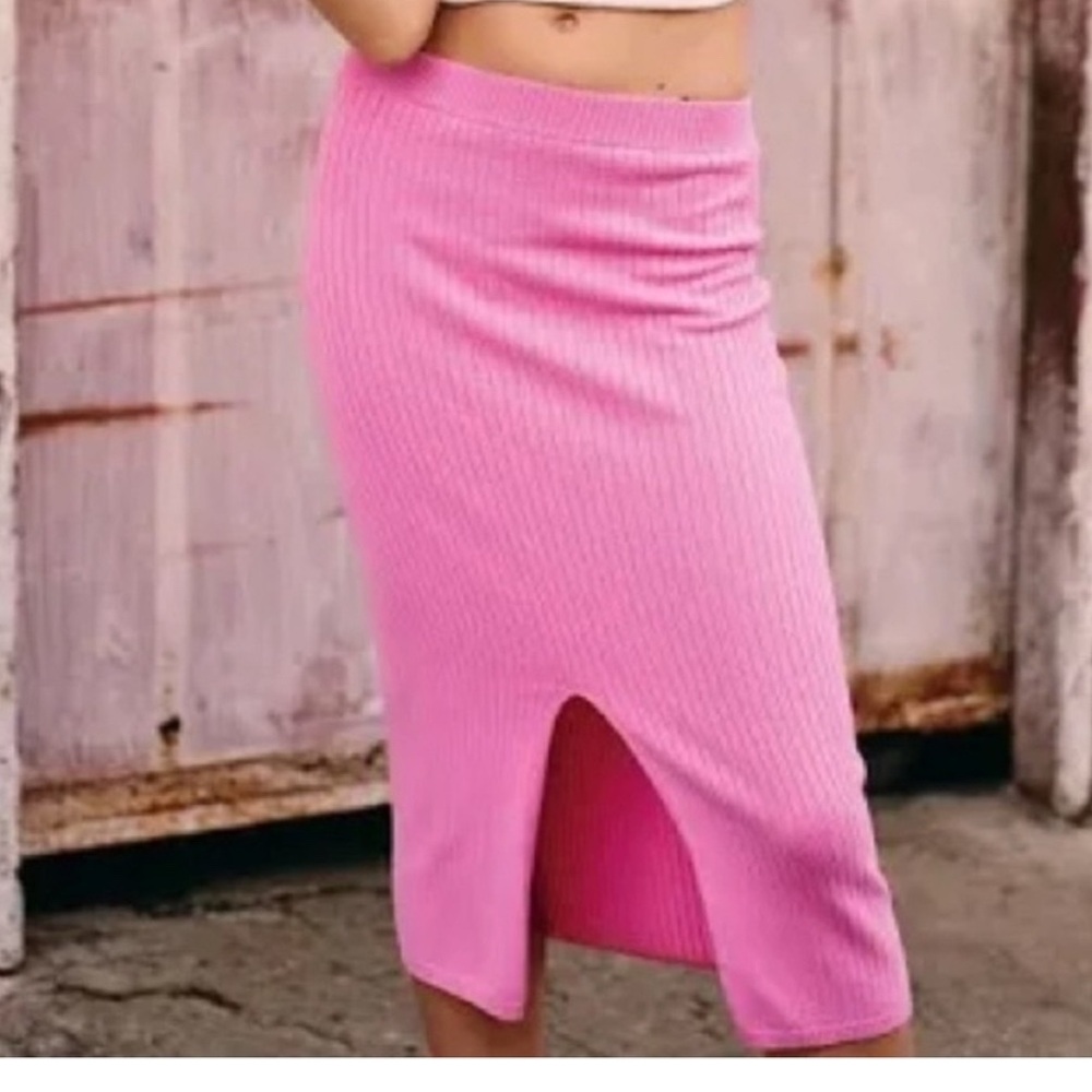 Pink Free people Ribbed Midi Skirt
